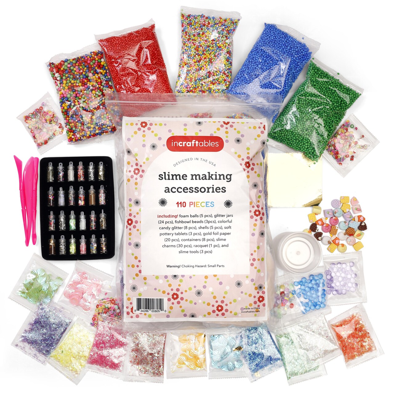 Incraftables Slime Kit for Girls & Boys. DIY Add-ins Slime Making Kit with Slime Charms, Foam Balls, Fishbowl Beads, Candy, Glitters, Shells, Tablet Bottles, Foil, Containers & Mix-ins Tool Supplies